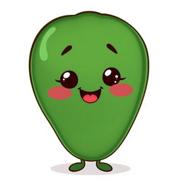 A charming illustration of a cute dark green cucumber character on a white background