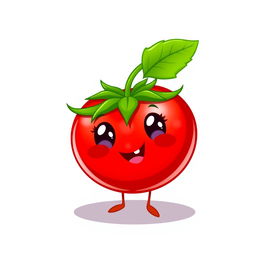 A delightful illustration of a cute cherry tomato character on a white background