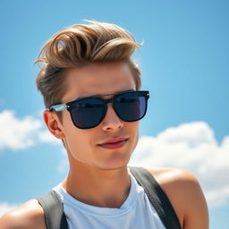 A stylish portrait of a person wearing sunglasses, with a confident expression