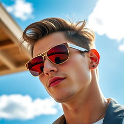 A stylish portrait of a person wearing sunglasses, with a confident expression