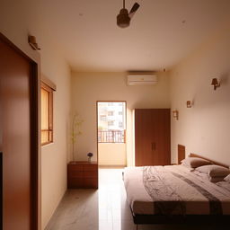 A warm and comfortable 2 BHK (Bedroom, Hall, Kitchen) apartment. Each room tastefully decorated with modern furniture, natural light flooding in through large windows, and cozy aesthetics.