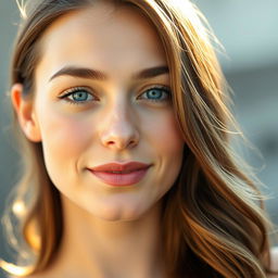 A clear and bright face of a beautiful young woman, featuring smooth skin, radiant complexion, and sparkling blue eyes