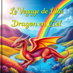 A book cover design for the title "Le Voyage de Lila et le Dragon Arc en Ciel"
