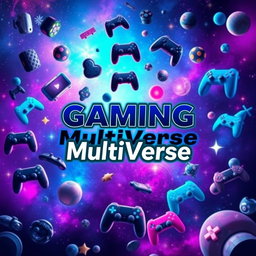 A vibrant and dynamic cover photo for a YouTube multi-gaming channel titled "Gaming MultiVerse"