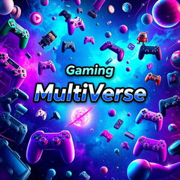 A vibrant and dynamic cover photo for a YouTube multi-gaming channel titled "Gaming MultiVerse"