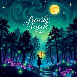 A vibrant and eye-catching book cover design that features a mystical forest with shimmering lights and bioluminescent plants