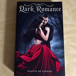 A captivating dark romance book cover featuring a mysterious and brooding couple embracing each other in a dimly lit, gothic setting