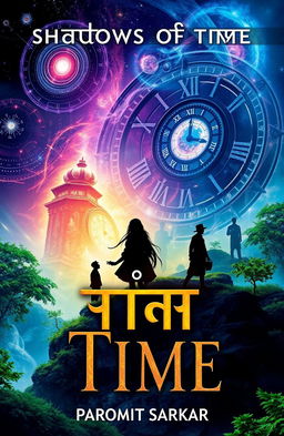 A visually stunning book cover design for a novel titled 'সময়ের ছায়া' (Shadows of Time) by author পরমিত সরকার (Paromit Sarkar)