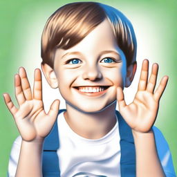 A high-resolution digital art piece featuring a 7-year-old white boy who is deaf