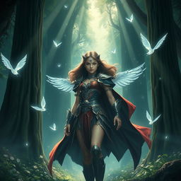 A dramatic and intense artwork depicting a powerful scene of a girl wearing a striking, regal outfit that represents strength and dominance