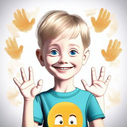 A high-quality digital art rendering of a 7-year-old white boy who is deaf