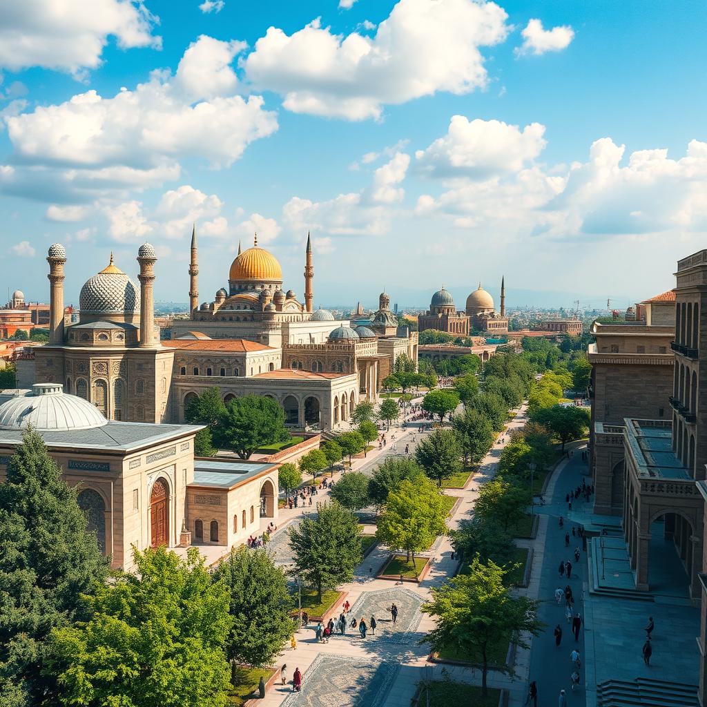 A picturesque view of a new city featuring stunning architecture inspired by Hamadan, Iran