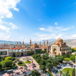A picturesque view of a new city featuring stunning architecture inspired by Hamadan, Iran