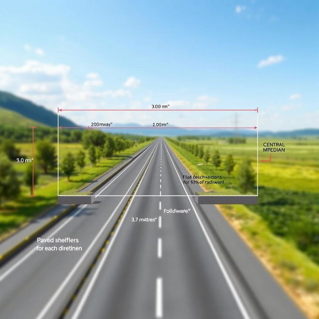 A detailed geometric design of a highway illustrating the following components: paved shoulders measuring 3