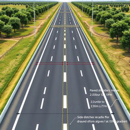 A detailed geometric design of a highway illustrating the following components: paved shoulders measuring 3
