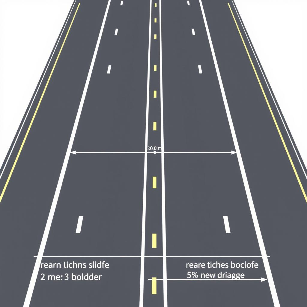 A detailed geometric design of a highway featuring both sides with a paved shoulder, each measuring 3