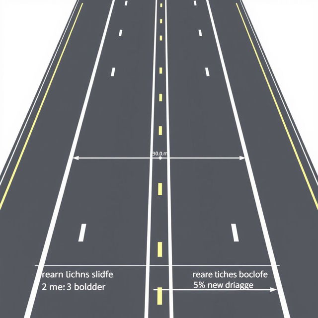A detailed geometric design of a highway featuring both sides with a paved shoulder, each measuring 3