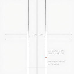 A detailed geometric design of a highway featuring both sides with a paved shoulder, each measuring 3