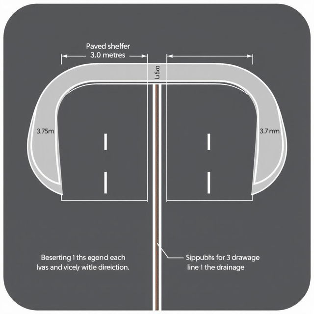 A geometric design of a highway showcasing both sides with a paved shoulder that measures 3