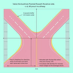 A geometric design of a highway showcasing both sides with a paved shoulder that measures 3