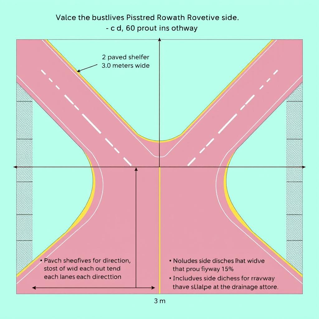 A geometric design of a highway showcasing both sides with a paved shoulder that measures 3