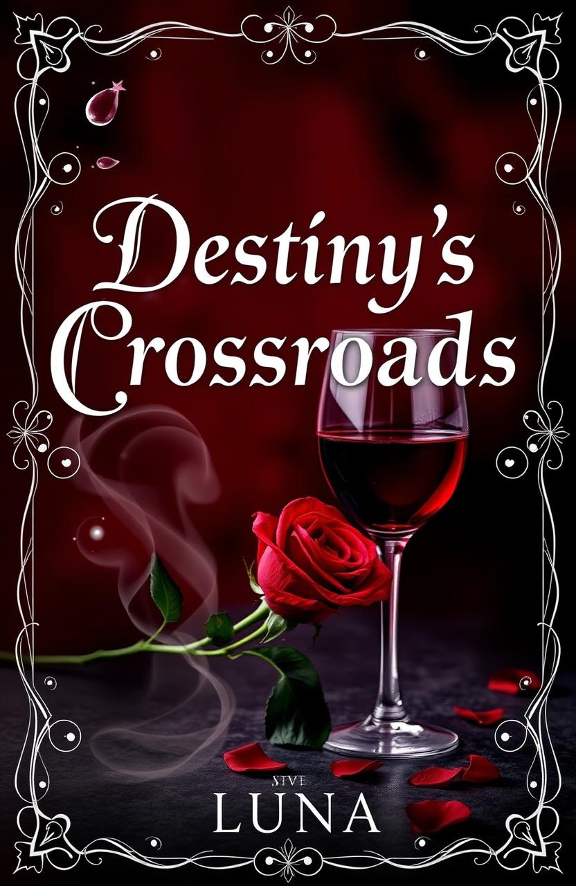 A dark romance book cover titled 'Destiny's Crossroads' by Luna, featuring a background of deep red and black hues