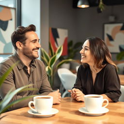 A friendly and inviting scene featuring a warm greeting between two people