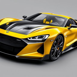 A sleek sports car design featuring a striking combination of black and yellow colors