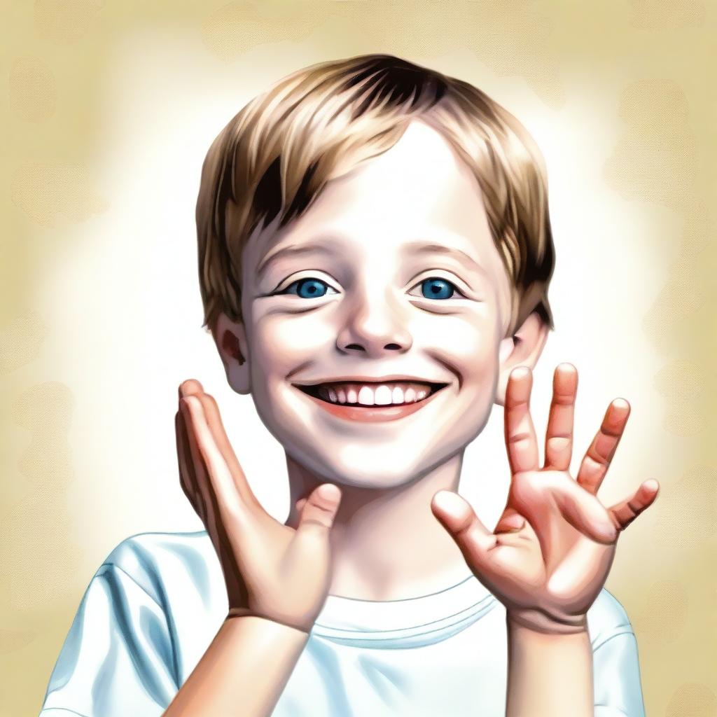 A high-resolution digital art representation of a 7-year-old white boy who is deaf