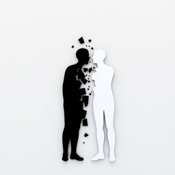 A captivating, 8K high-resolution image featuring two contrasting silhouettes against a solid, neutral background