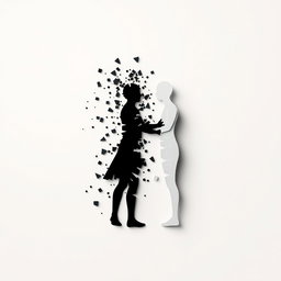 A captivating, 8K high-resolution image featuring two contrasting silhouettes against a solid, neutral background