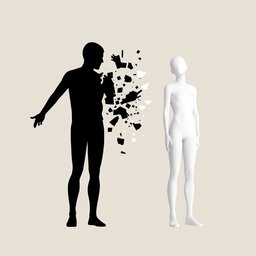 A captivating, 8K high-resolution image featuring two contrasting silhouettes against a solid, neutral background