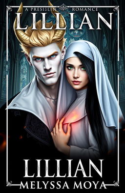 An ebook cover for 'Lillian' by Melyssa Moya featuring a dramatic romance between a demon and a nun