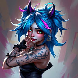 A beautifully rendered portrait of Jinx from the Arcane series, depicted in a fantastical and artistic style