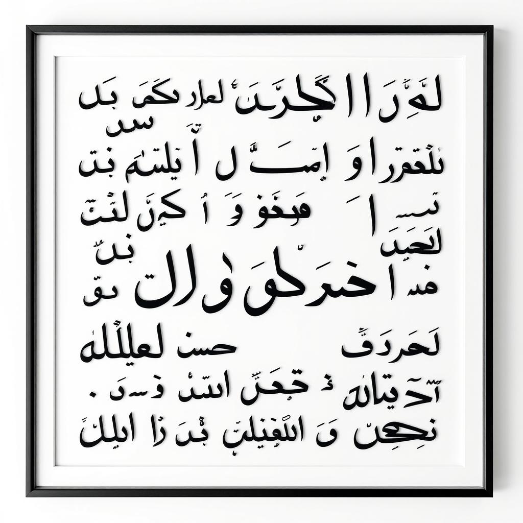 A square frame holding an array of Persian Nastaliq letters arranged in various artistic combinations reminiscent of Behzad Golpayegani's white on white collection, but in a striking contrast of bold black letters against a soft white background