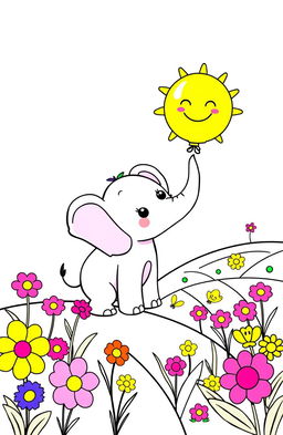 A vibrant and engaging page design for a kids' coloring book, featuring cheerful animals and playful scenes