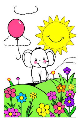 A vibrant and engaging page design for a kids' coloring book, featuring cheerful animals and playful scenes