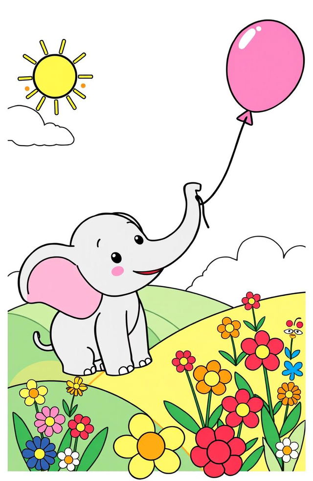 A vibrant and engaging page design for a kids' coloring book, featuring cheerful animals and playful scenes