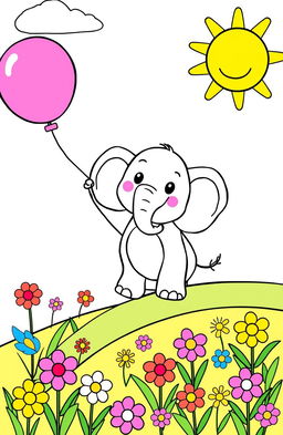 A vibrant and engaging page design for a kids' coloring book, featuring cheerful animals and playful scenes