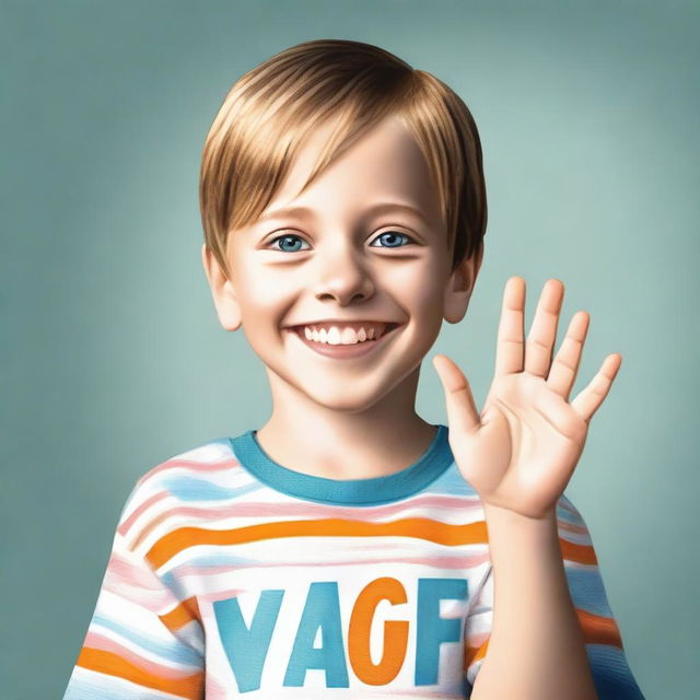 A high-quality digital art piece featuring a 7-year-old white boy who is deaf