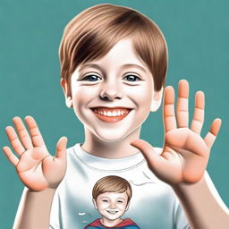 A high-quality digital art piece featuring a 7-year-old white boy who is deaf