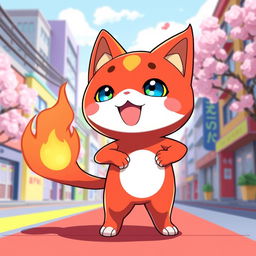 An adorable and lively illustration of Jibanyan from Yokai Watch