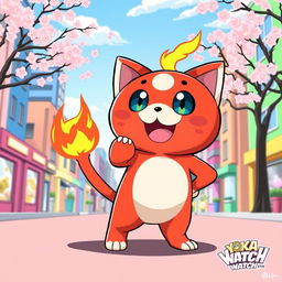 An adorable and lively illustration of Jibanyan from Yokai Watch