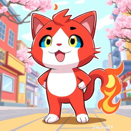 An adorable and lively illustration of Jibanyan from Yokai Watch
