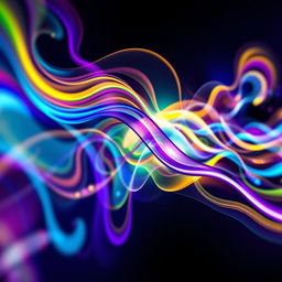 A vibrant and dynamic abstract representation of sound waves, featuring flowing colored patterns and complex shapes that demonstrate the concept of 'sound invasion'
