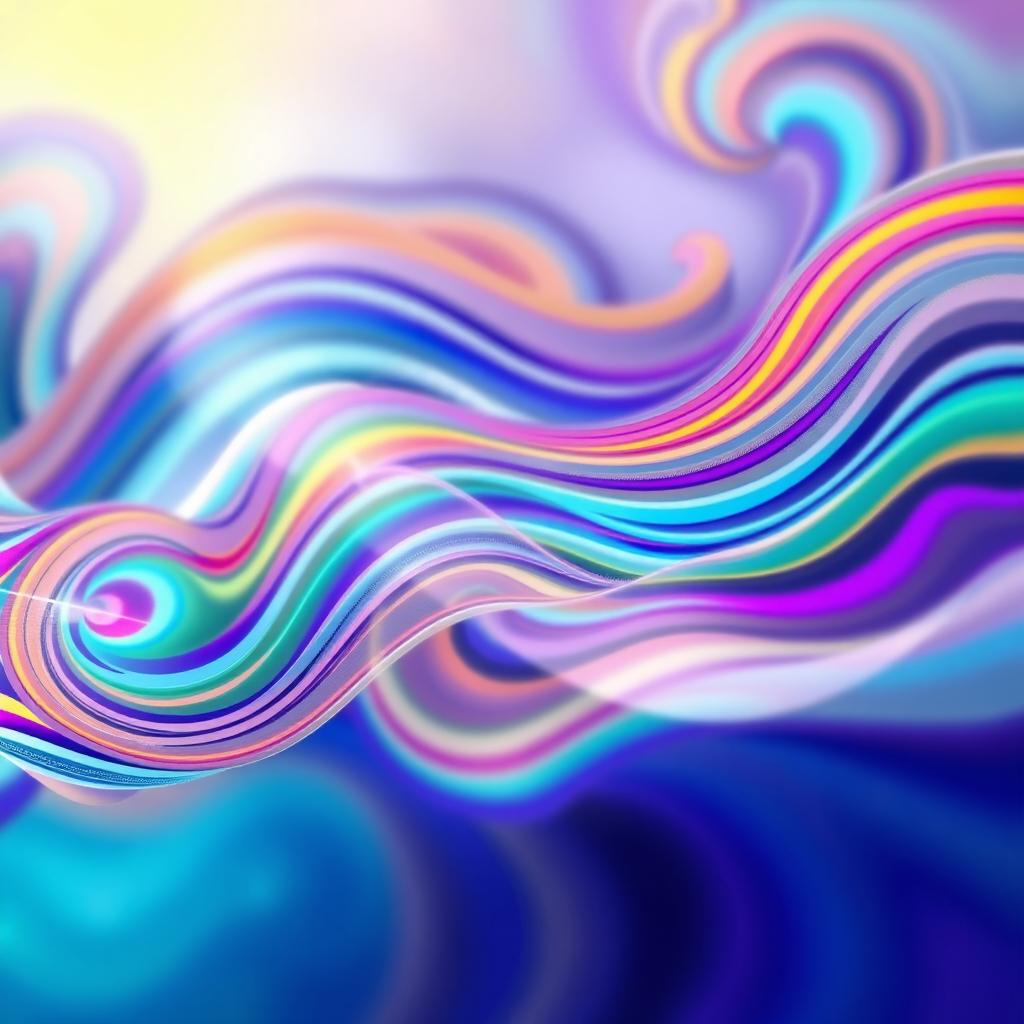 A vibrant and dynamic abstract representation of sound waves, featuring flowing colored patterns and complex shapes that demonstrate the concept of 'sound invasion'