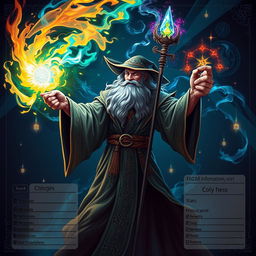 A powerful wizard casting a brilliant spell, surrounded by arcane symbols and magical energy
