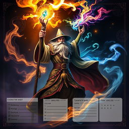 A powerful wizard casting a brilliant spell, surrounded by arcane symbols and magical energy