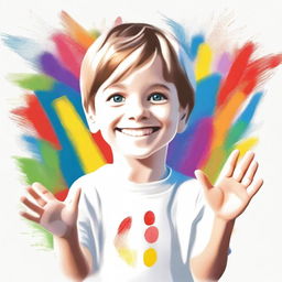 A high-quality digital art image of a 7-year-old white boy who is deaf