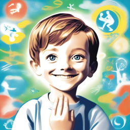 A high-quality digital art image of a 7-year-old white boy who is deaf